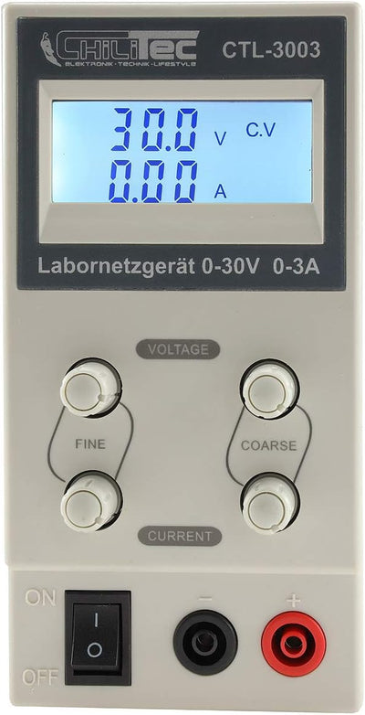 Labornetzgerät mit beleuchtetem Display 0-30V Regelbar I max. 3A 90Watt Kurzschlussfest Überlastschu