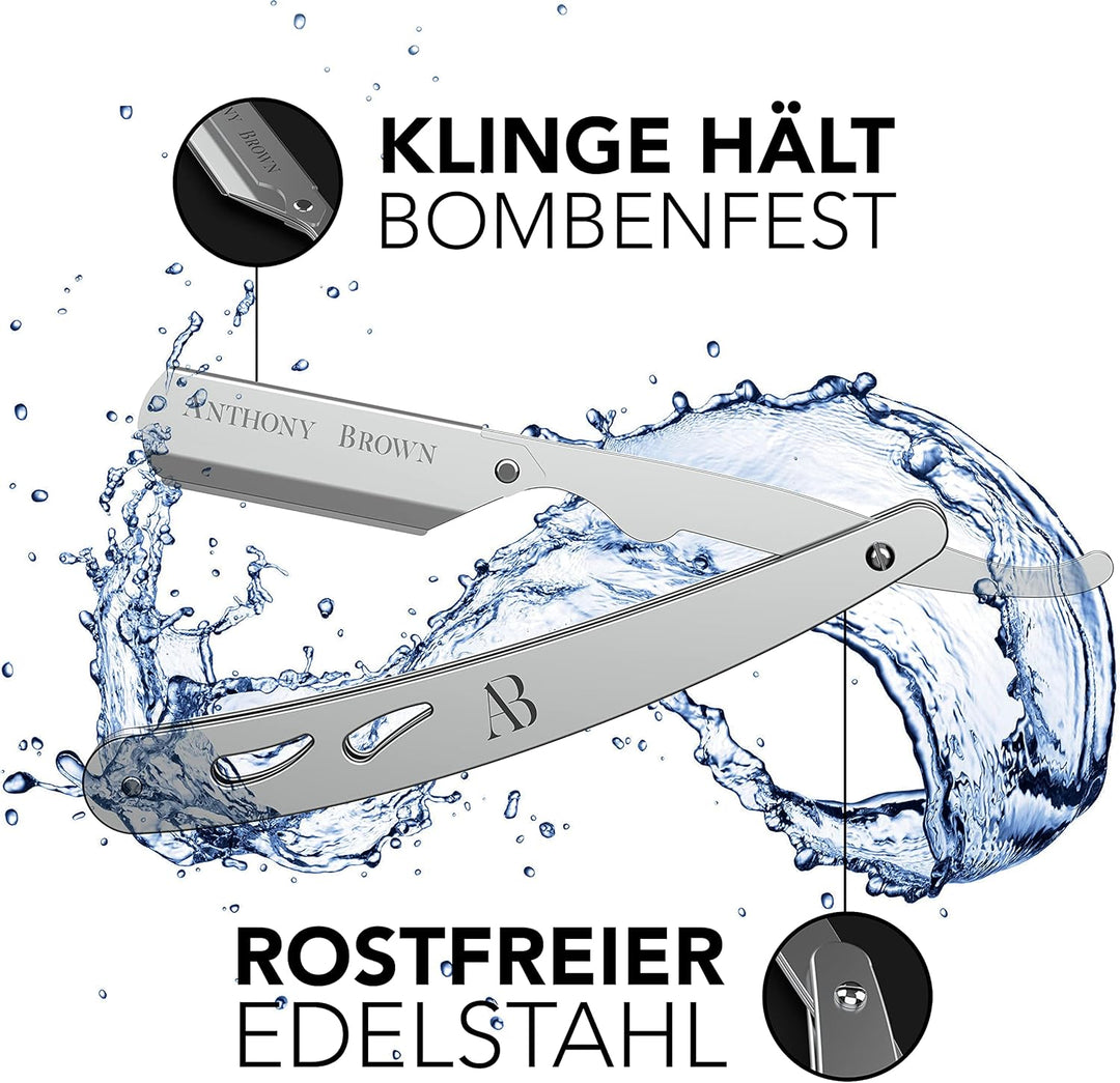 Anthony Brown® Rasiermesser in Schwarz oder Silber - einzigartiger Klingenkopf für mehr Präzision -