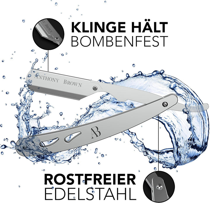 Anthony Brown® Rasiermesser in Schwarz oder Silber - einzigartiger Klingenkopf für mehr Präzision -