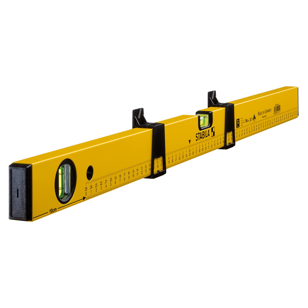 STABILA Wasserwaage Type 70 MAS, 80 cm, leichtes Alu-Profil, 2 Markierschieber, 2 metrische Skalen,