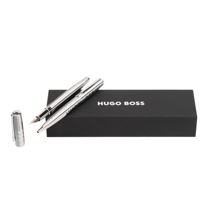 Hugo Boss Stifte-Set Label Chrome HPBP209B (Kugelschreiber & Füllfederhalter) | Geschenkbox