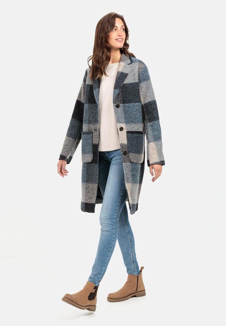 camel active Damen Wollmantel im Karomuster 40 Blau, 40 Blau