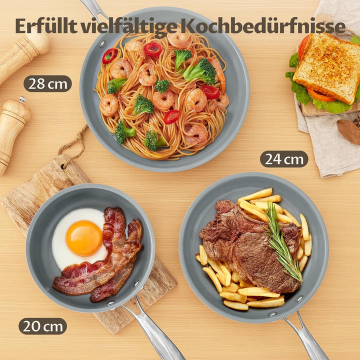 Bratpfanne Induktion 28 cm, Antihaft Pfanne 28 cm, Molekular gebondeter Induktionsboden, Keramikpfan