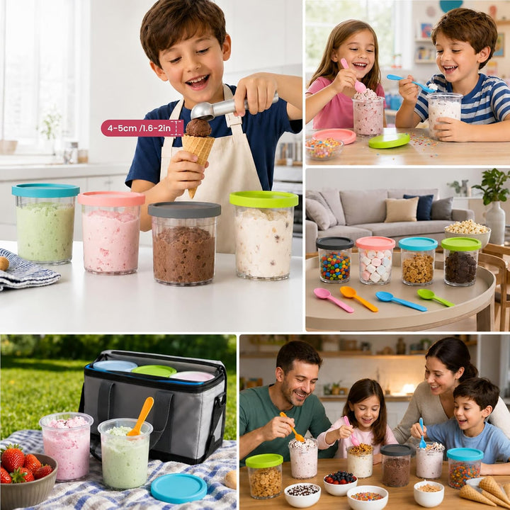 4er-Set Behälter für Ninja Creami Eismaschine | Ninja Creami Behälter mit Löffeln und Deckel, Kompat