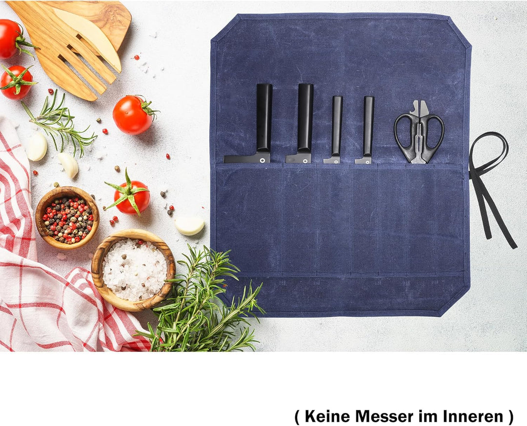 Kaaltisy Gewachstes Canvas-Messer-Rolltasche mit 7 Schlitzen für Messer und Besteck, Küchenmesser in