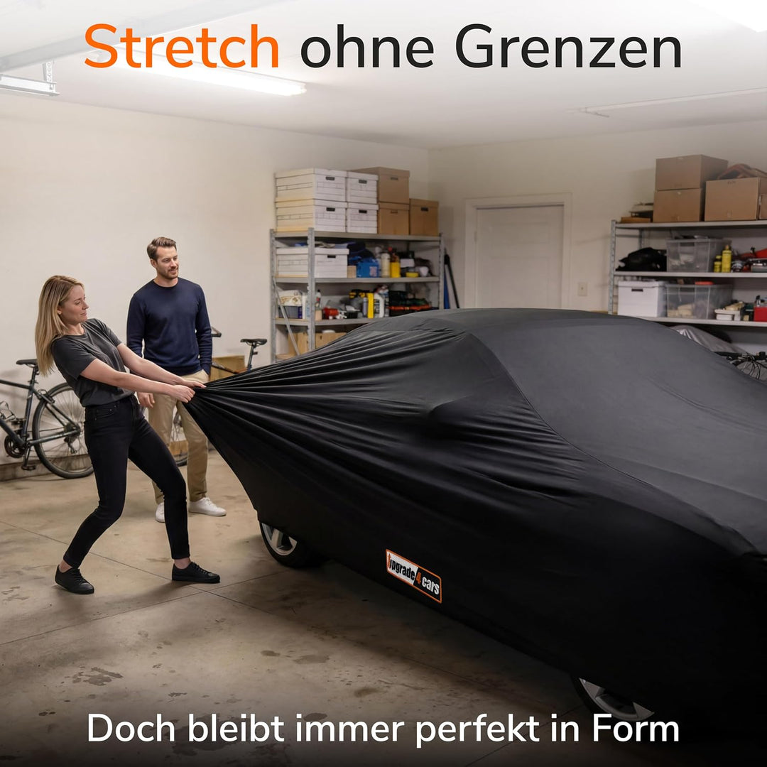 Upgrade4cars Autoabdeckung Indoor Stretch | Auto Abdeckplane aus Stoff in Schwarz | Grösse Pkw - XXL