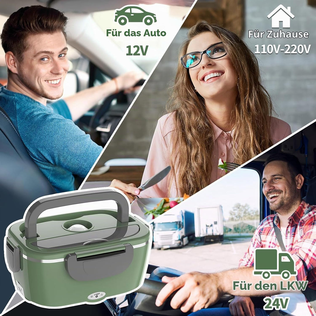 Elektrische Lunchbox 100W, 3-in-1 tragbare beheizte Lunchbox, Herausnehmbare Edelstahl-Brotdose, 12V