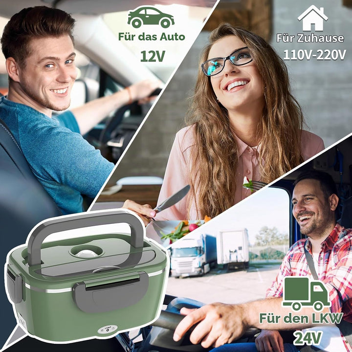 Elektrische Lunchbox 100W, 3-in-1 tragbare beheizte Lunchbox, Herausnehmbare Edelstahl-Brotdose, 12V