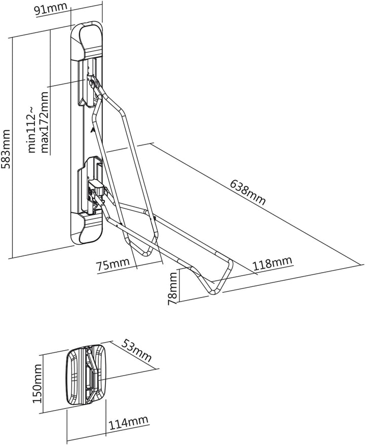 Maclean MC-471 Vertikaler, schwenkbarer und klappbarer Fahrradhalter für die Wand, 5-stufige Höhenve