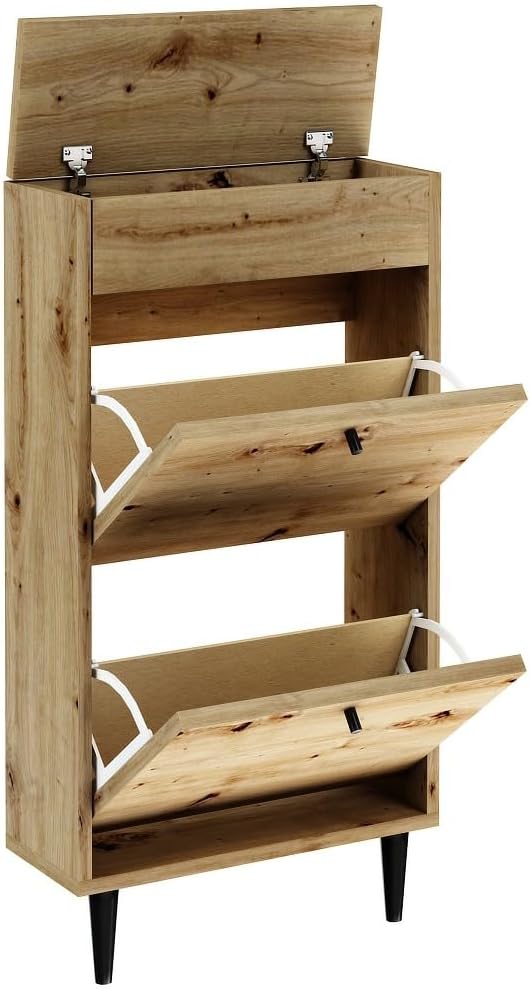 MATKAM Dotti Schuhschrank in moderner Skandi-Optik| Ausklappbare Schuhablage, zusätzlicher Stauraum