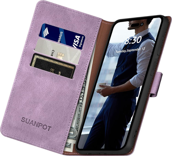 SUANPOT [RFID Schutz für iPhone 14 Pro Max 6.7" Hülle PU Leder Handyhülle Lederhülle Klapphülle Kart