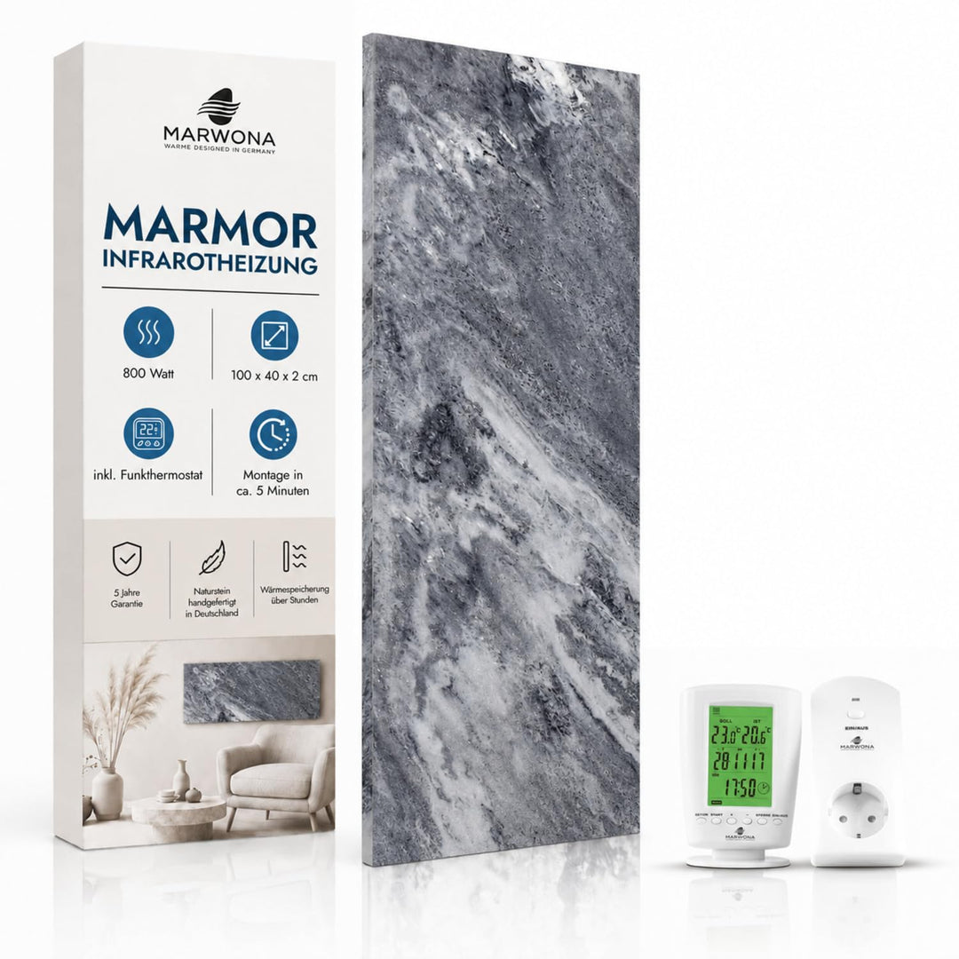 Marwona Naturstein Infrarotheizung mit Digitalthermostat I 800 Watt I Energiesparende Naturstein Inf