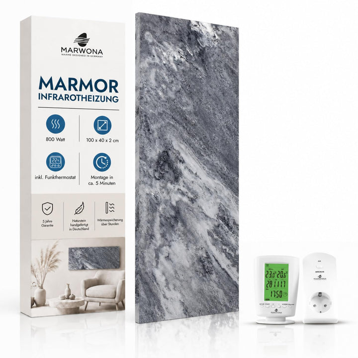 Marwona Naturstein Infrarotheizung mit Digitalthermostat I 800 Watt I Energiesparende Naturstein Inf