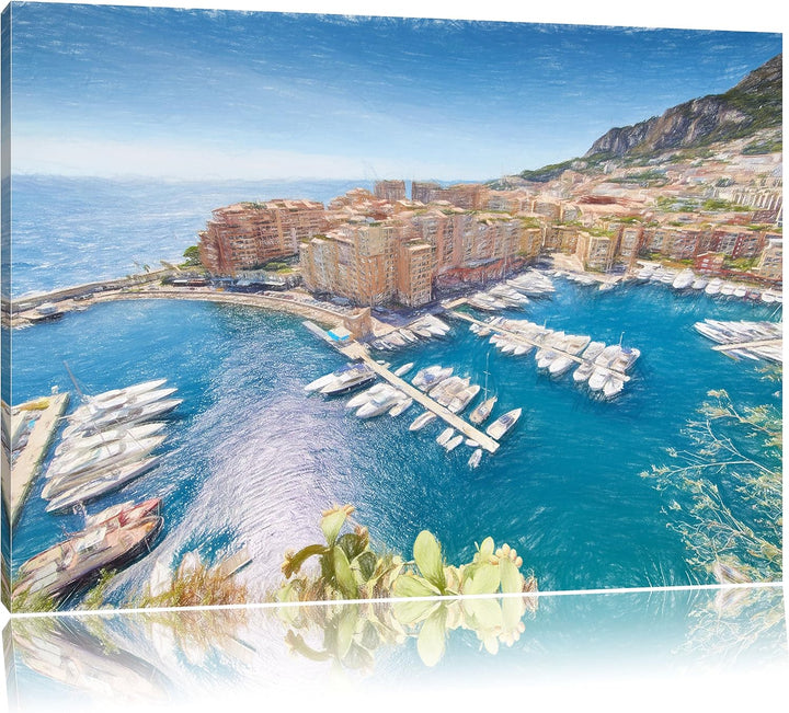 Pixxprint Küste von Monaco als Leinwandbild/Grösse: 100x70 / Wandbild/Kunstdruck/fertig bespannt, 10