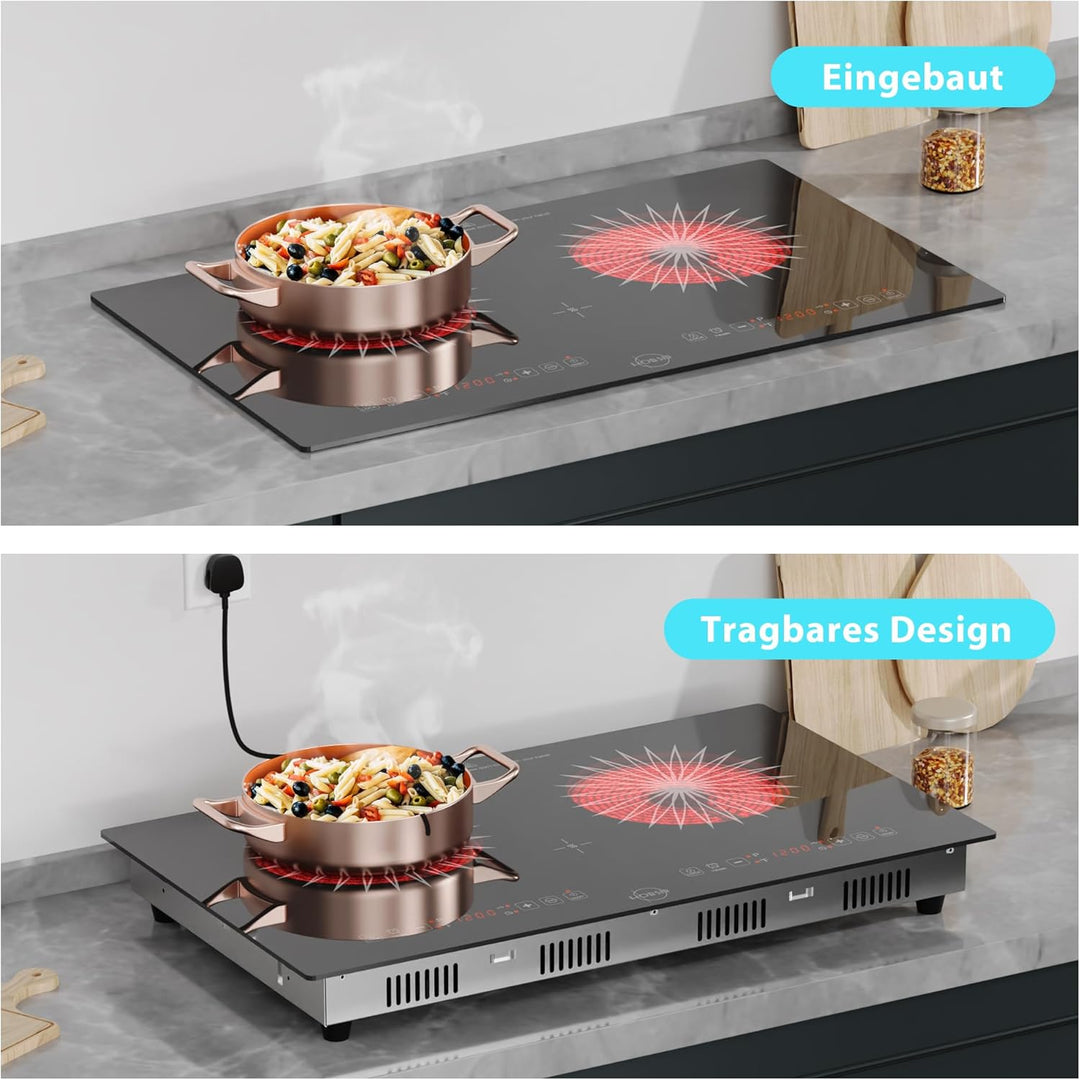 Hobsir hob Glaskeramikkochfeld 2 Platten mit Stecker | 3200W, 60cm Einbaudesign & Arbeitsplatten-Auf
