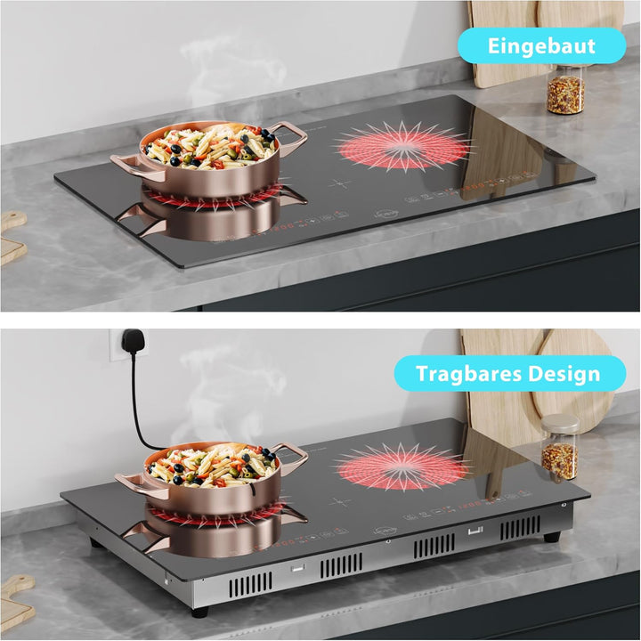 Hobsir hob Glaskeramikkochfeld 2 Platten mit Stecker | 3200W, 60cm Einbaudesign & Arbeitsplatten-Auf