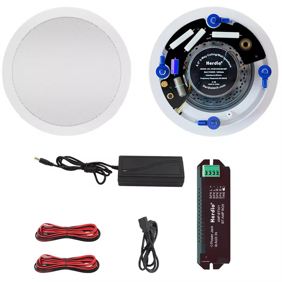 Herdio 6,5 Zoll BluetoothDeckenlautsprecher, 160 Watt Kompatibel Einbaulautsprecher, Bündige Montage