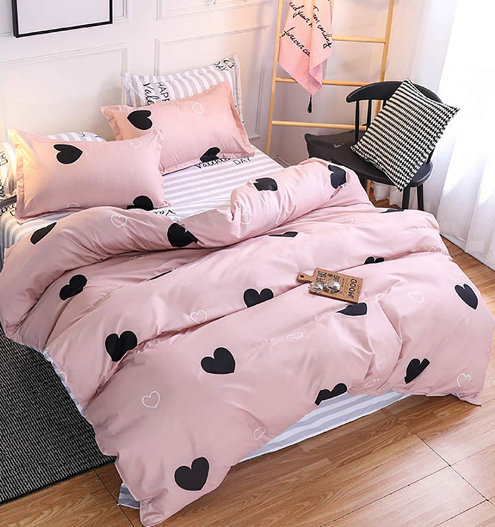 Kinderbettwäsche 135x200 Mädchen Rosa Herzen Motiv Kinder Bettwäsche Set 2 teilig Mikrofaser Bettbez