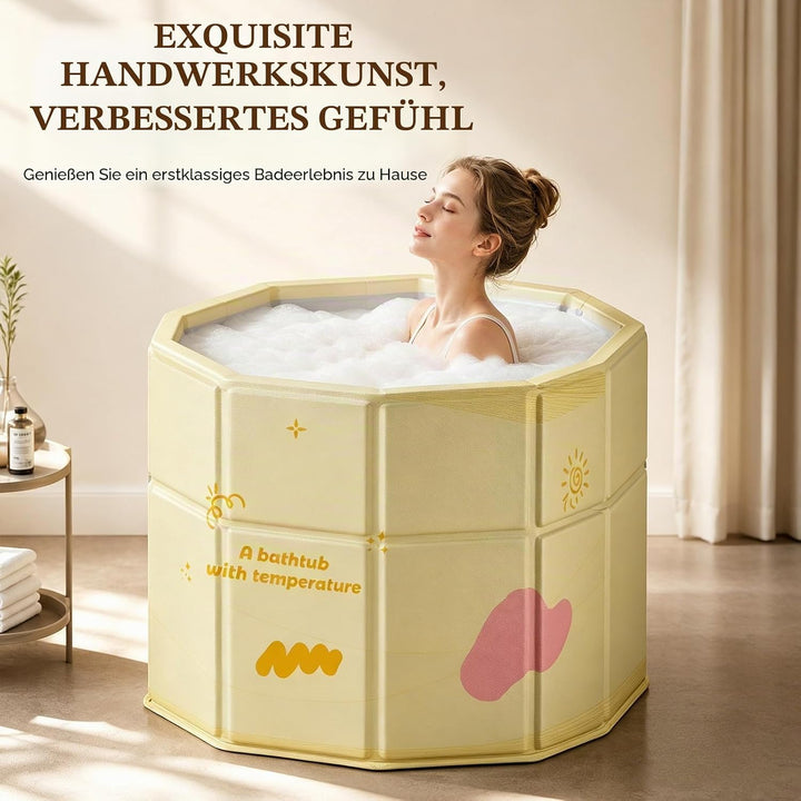 CEWROM Faltbare Mobile Badewanne Gelb 70cm, Zusammenklappbare Badewanne für Dusche/SPA Outdoor, Trag