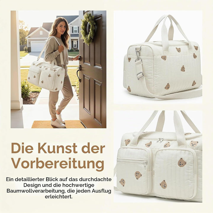 Baby Wickeltasche Grosse Kliniktasche 48x26x22cm Reisewindeltasche Tragetasche Baumwolle Henkeltasch