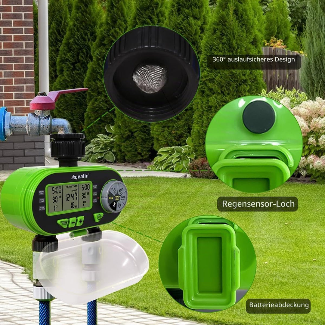 Aqualin Bewässerungscomputer Zwei Auslässe Bewässerungsuhr Automatische Wasser Zeitschaltuhr Wasser