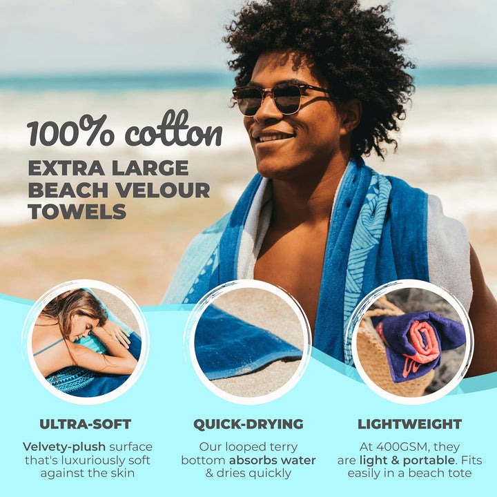 Nova Blue Hai-Strandtuch – Blau mit tropischem Design, extra gross, XL (86,4 x 160 cm), Cooles hawai