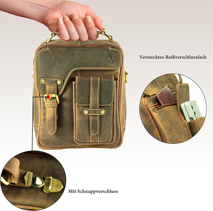 MATADOR Schultertasche Echt Leder Herren Hochwertige Arbeittasche Umhängetasche Ledertasche Tabletta