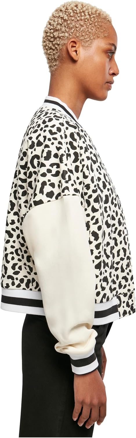 Urban Classics Damen Ladies AOP Oversized College Sweat Jacket XL Whitesandleo/Whitesand, XL Whitesa