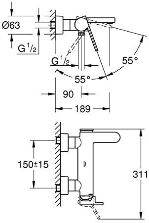 GROHE Plus | Badarmatur- Einhand-Wannenbatterie | mit Temperaturbegrenzer | chrom | 33553003 Chrom E