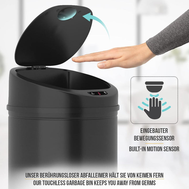 Jago® Mülleimer mit Sensor - 30/40/50/60L, Edelstahl/verzinkter Stahl, Rund, mit Klemmring, für Küch