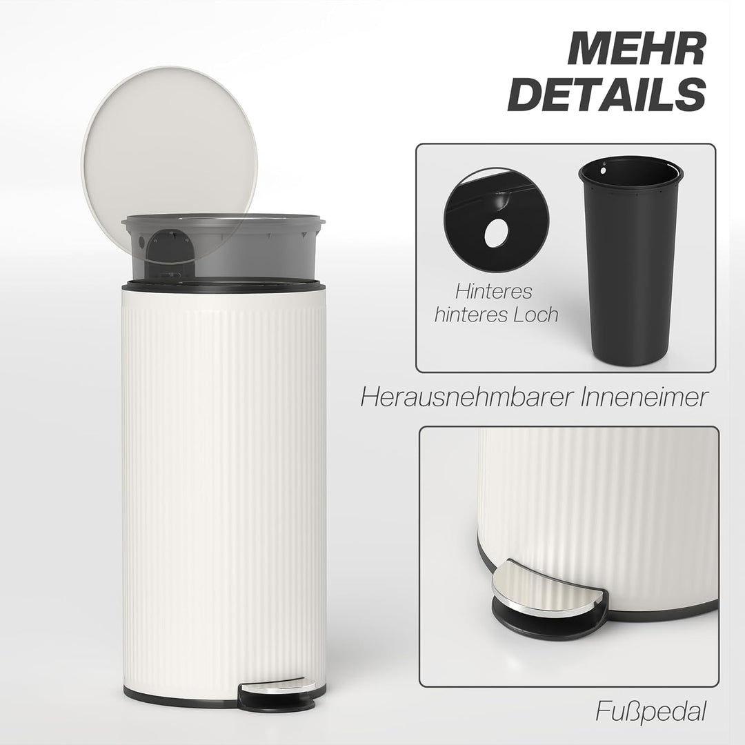 HOMCOM Mülleimer 30 L Treteimer mit Softclose-Deckel und Pedal, Abfallsammler mit abnehmbarem Innene