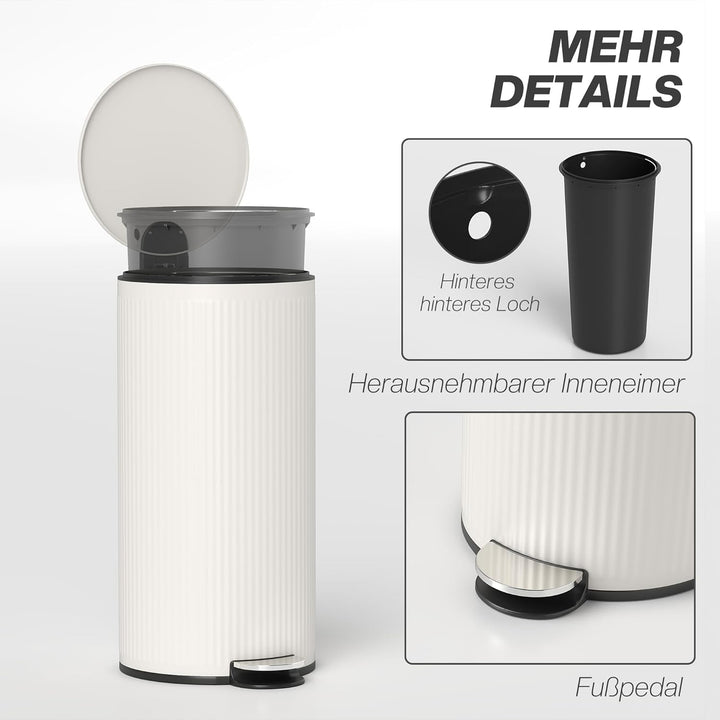 HOMCOM Mülleimer 30 L Treteimer mit Softclose-Deckel und Pedal, Abfallsammler mit abnehmbarem Innene