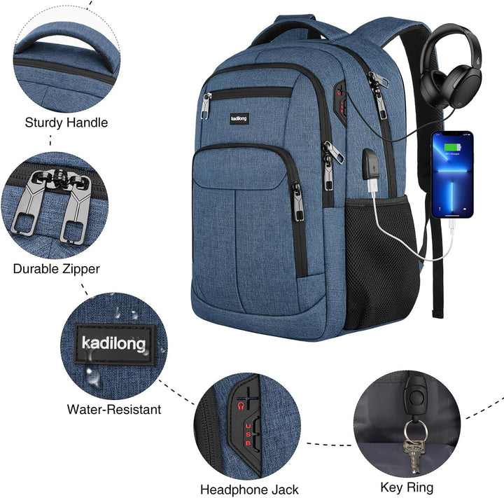 kadilong Rucksack Laptop Herren 17.3 Zoll,Schulrucksack Jungs Schule Schultasche Schulranzen mit USB