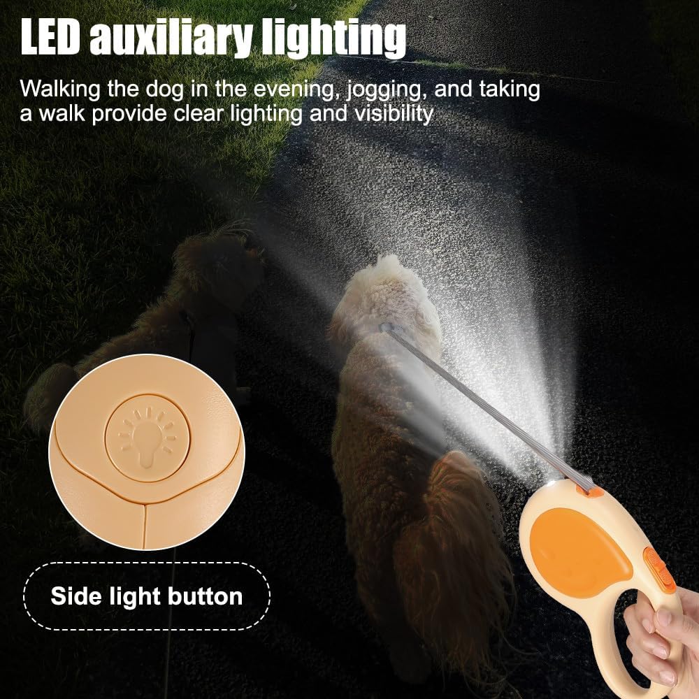 Einziehbare Hundeleine, 4,8m, Robuste Rollleine mit 360°-Drehhaken und LED-Licht, Haustier Leine für