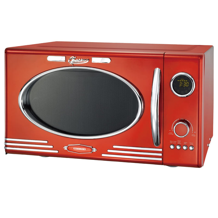 MELISSA 16330129 Retro Mikrowelle/1000 Watt/23 Liter Garraum,Design Mikrowelle mit Grill/Rot metalic