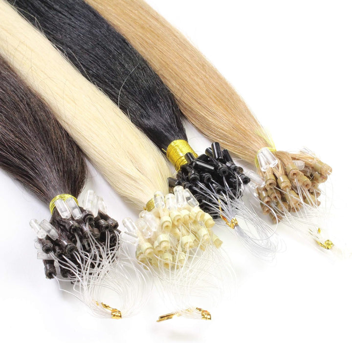 hair2heart Microring Extensions Echthaar glatt - 50 Strähnen 1g 60cm 4/0 mittelbraun 60cm 50 Strähne