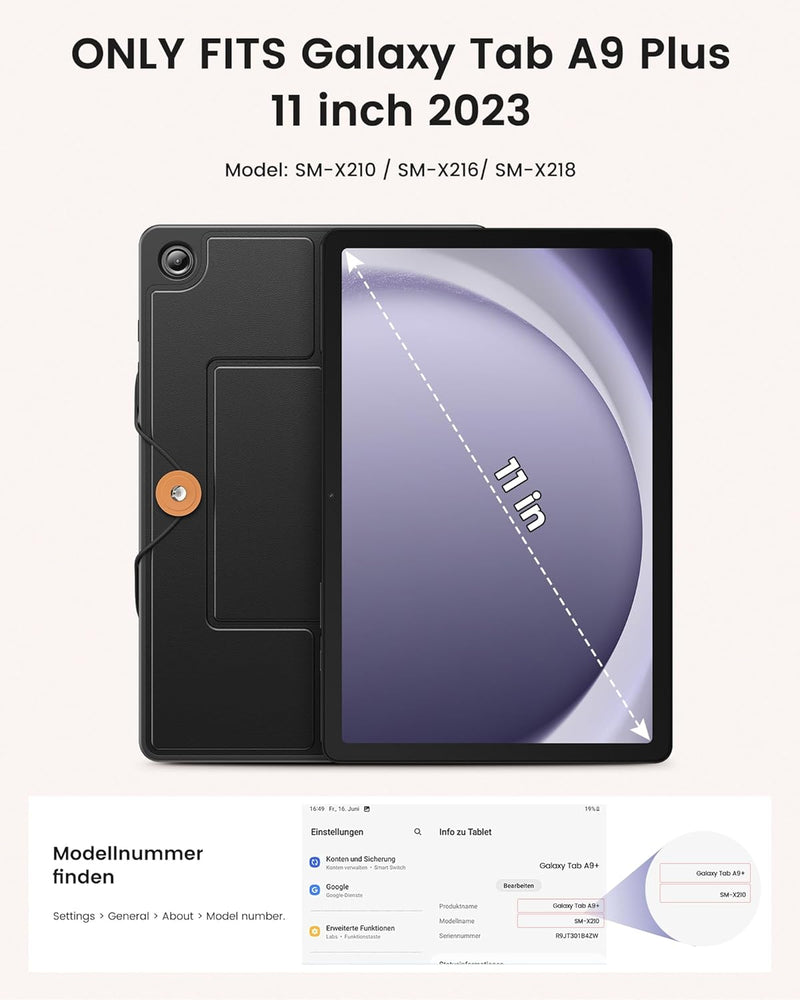INFILAND Galaxy Tab A9 Plus Hülle mit Tastatur [Hochpräzises Touchpad], Handschlaufe & Faltbare Stän