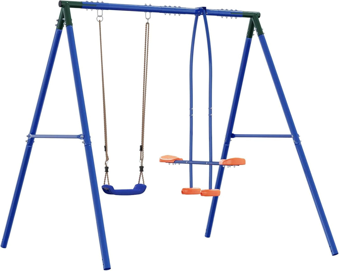 Outdoor Schaukelrahmen mit Gleiter für bis zu 3 Kinder aus robustem Stahl wetterfest, höhenverstellb