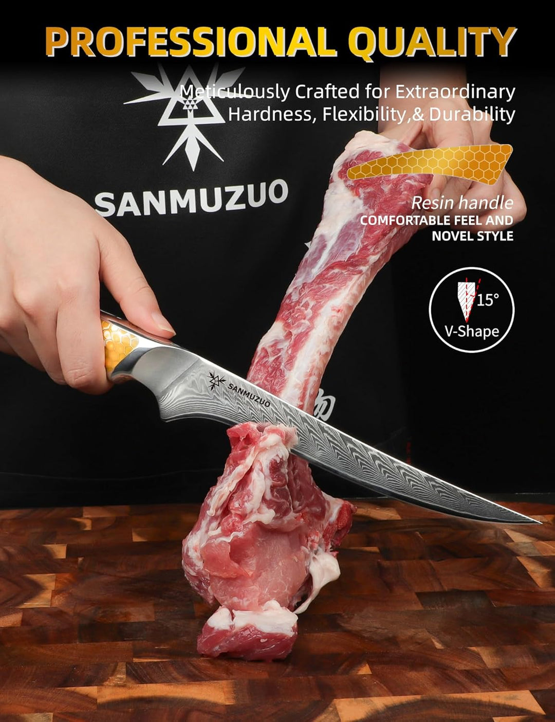 SANMUZUO 18CM Filetiermesser, Küchen- und Fischmesser aus Japanischem VG-10-Damaszenerstahl, ultrasc