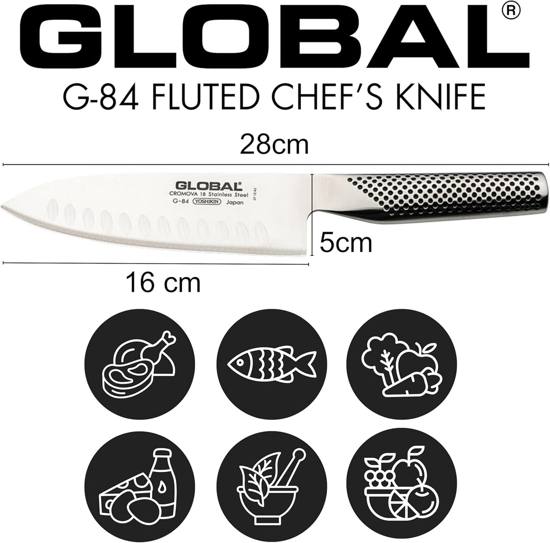 Global G-84 Santokumesser mit Kullenschliff, 16 cm (Nachfolgermodell von G-64)