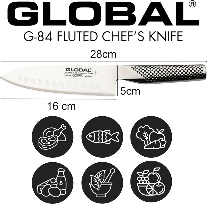 Global G-84 Santokumesser mit Kullenschliff, 16 cm (Nachfolgermodell von G-64)