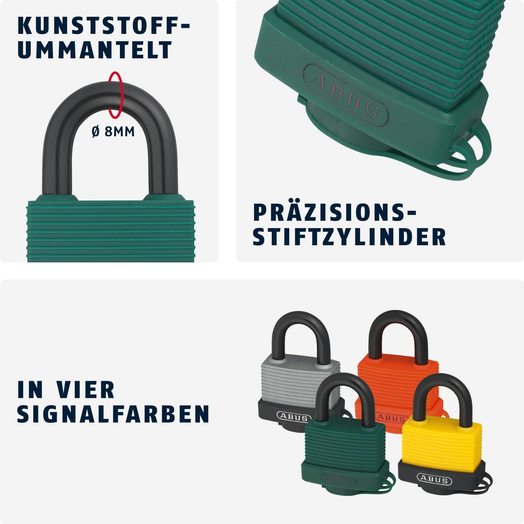 ABUS Vorhängeschloss 70AL/45 aus massivem Aluminium - wetterfest - mit Schutzkappe und Kunststoffumm