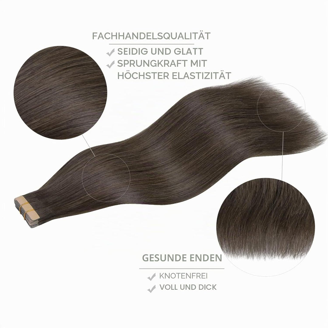 WENNALIFE Tape Extensions Echthaar, 20pcs 50g 60cm 24 Zoll Kühles Dunkelbraun Remy Invisible Tape Ex
