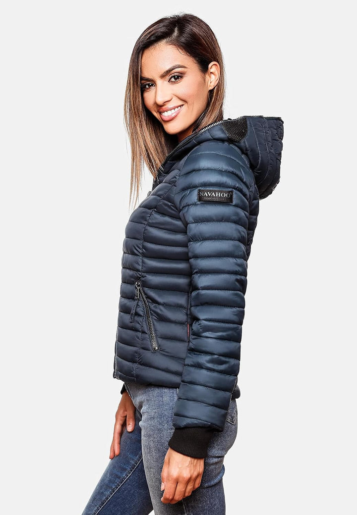 Navahoo Damen Damen leichte Übergangsjacke Steppjacke mit Kapuze Kimuk XS-XXL XS Navy, XS Navy