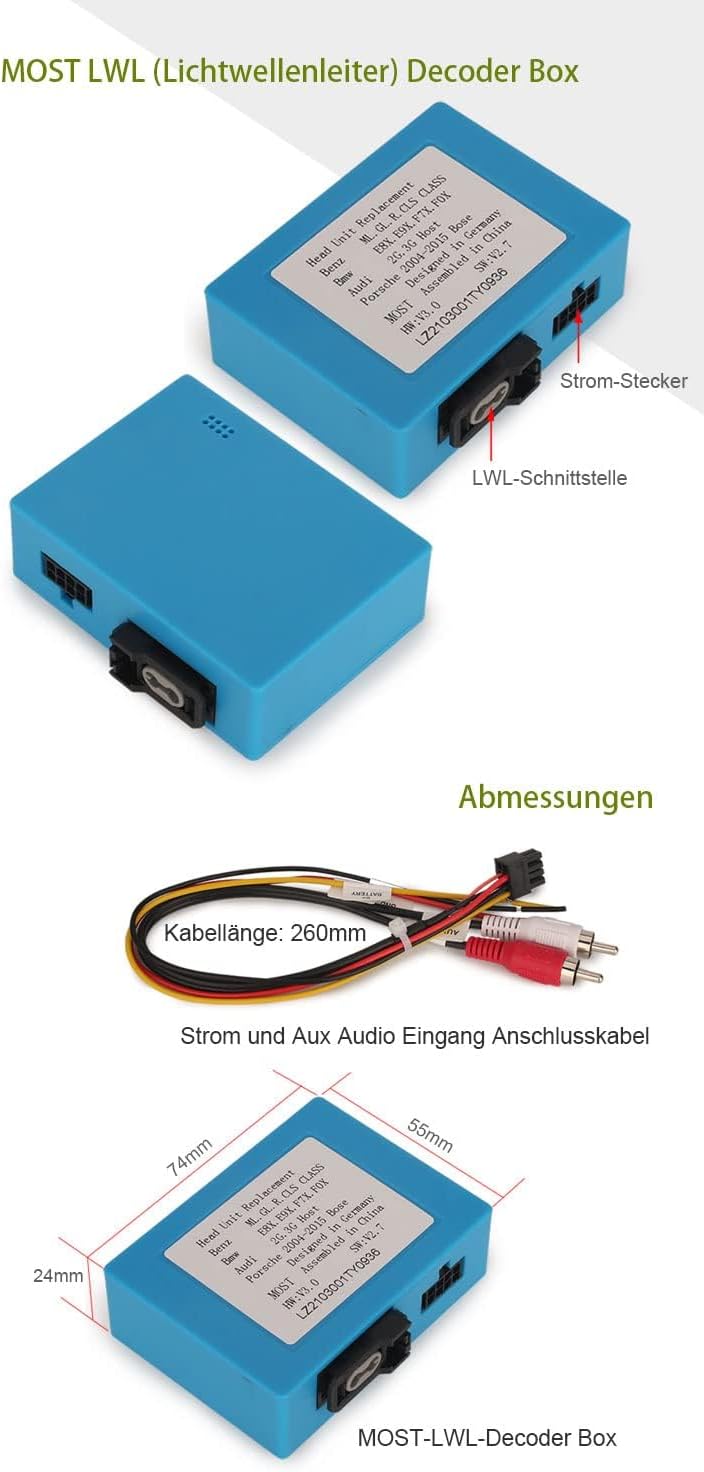 erisin PC001 Most Optical Fiber Decoder Box Glasfaser-Decoderbox für Mercedes Benz ML/GL/R/CLS/E/SLK