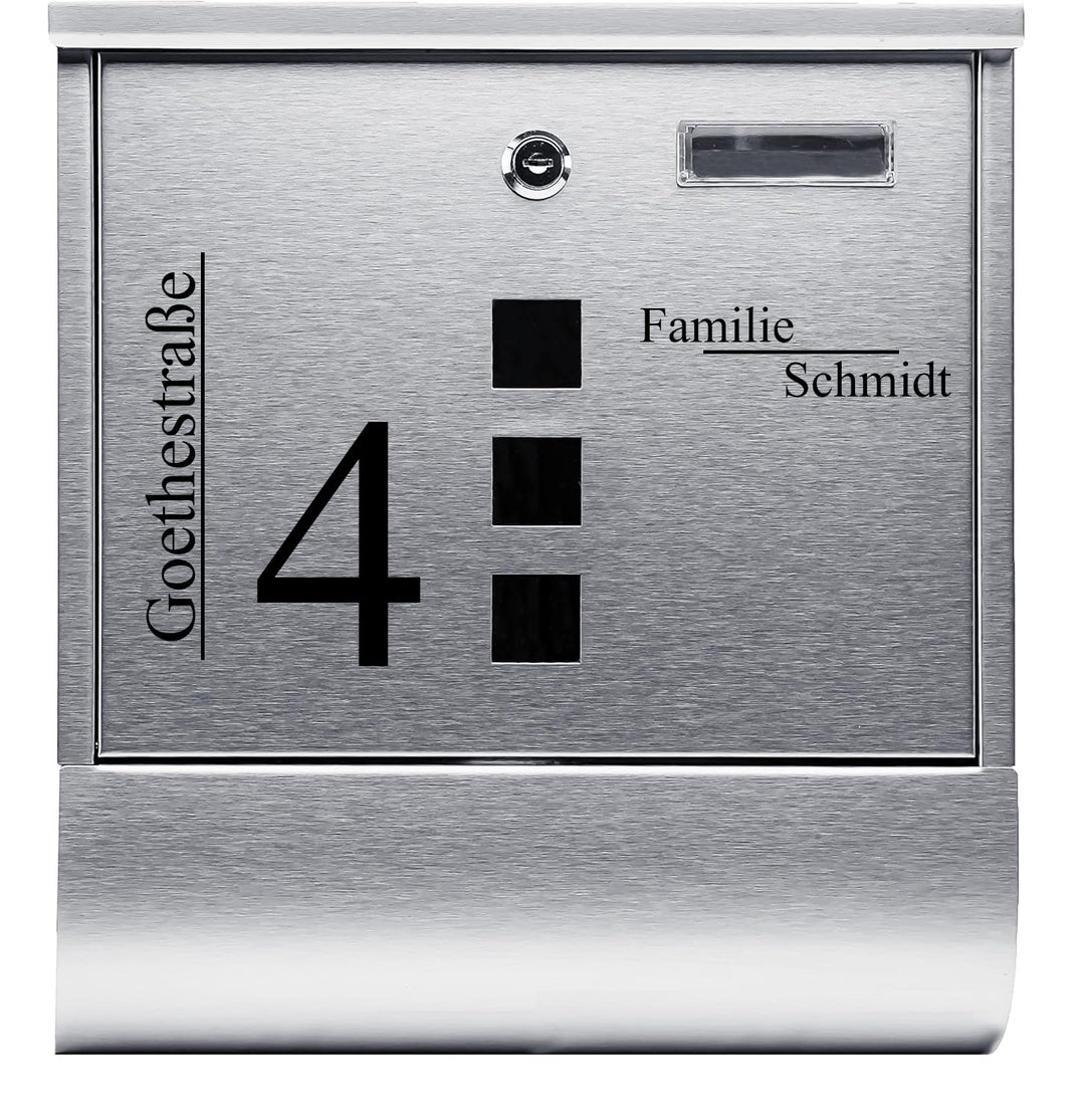 Verda Briefkasten XL Edelstahl, mit Zeitungsfach und 3 Sichtfenster, Designer Wandbriefkasten, 2X Sc