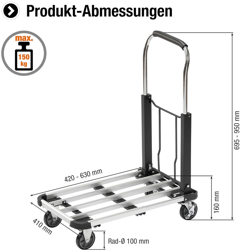 Meister Transportwagen - Klappbar - Bis 150 kg Tragkraft - Feststellbremse - Höhenverstellbarer Grif