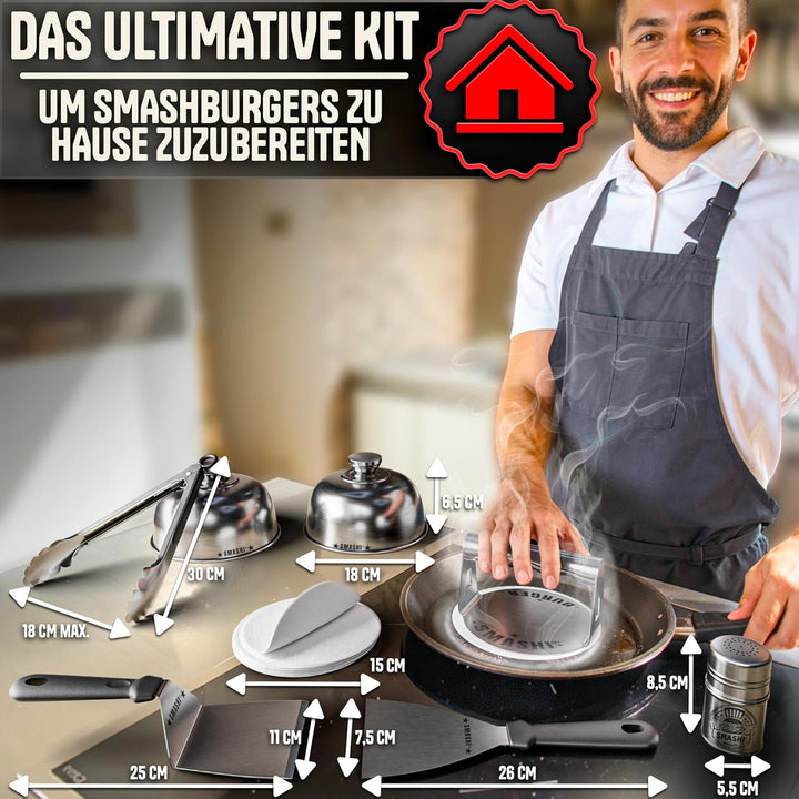 SMASHI® Smash Burger Set aus Edelstahl 304 – Professionelles Set mit Antihaft-Presse, Grillspachtel