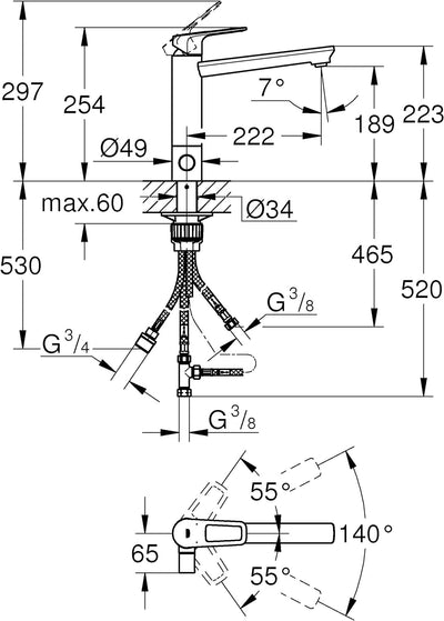 GROHE BauLoop | Küchenarmaturen - Spültischbatterie, integrierte Vorabsperrung, mittelhoher Auslauf