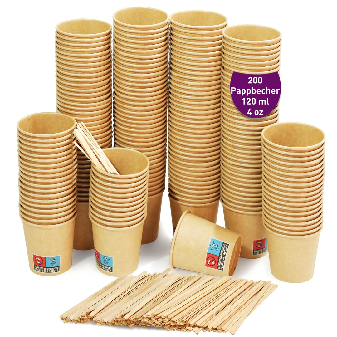 GoBeTree 200 Einweg-Kaffeebecher aus Kraftkarton mit 120 ml / 4 oz Fassungsvermögen, Einweg-Kaffeebe